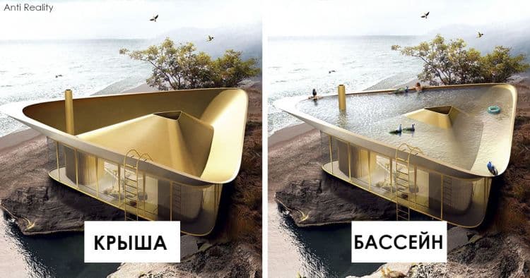 Маленький будинок з басейном на даху – відмінна ідея для дачі