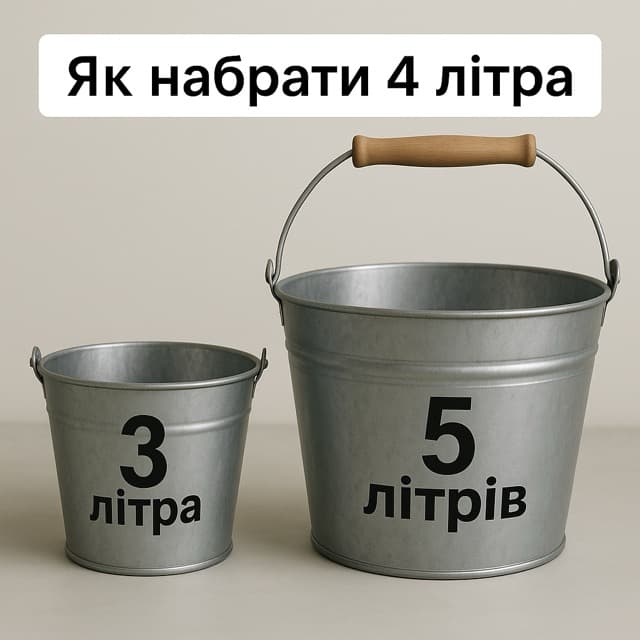 Як набрати рівно 4 літри води, якщо маєш лише 3 і 5 літрове відро?