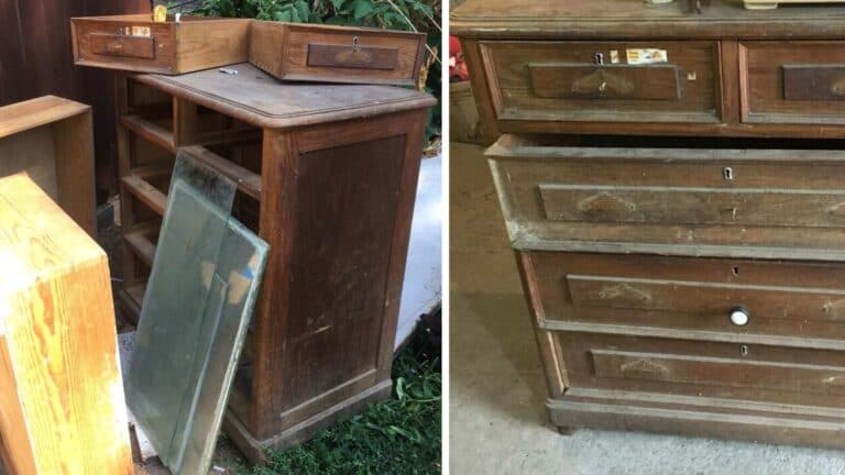 Знайшла старий комод на смітнику й перетворила його на стильний вінтажний предмет меблів